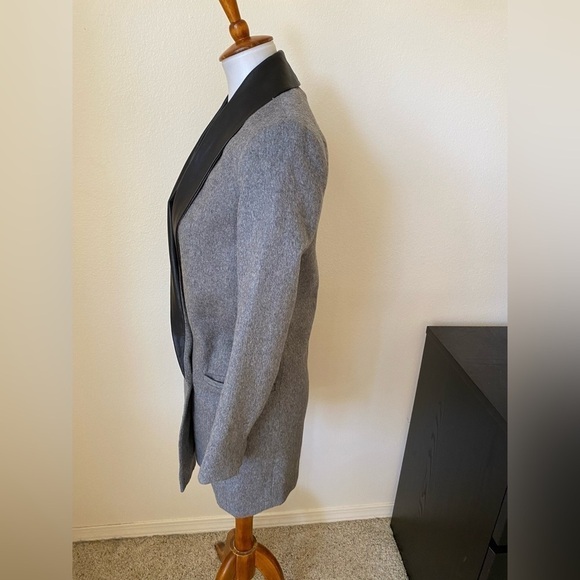 Allsaints Women’s Aiva Sabina Wool Leather Blazer Jacket Grey Size 0 Business - Picture 4 of 9